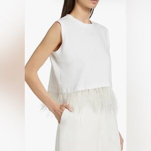 Cinq à Sept White Feather Trim Crop Top